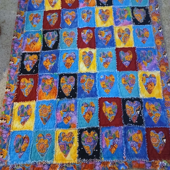 Colorful Patchwork Quilt with Heart Patterns